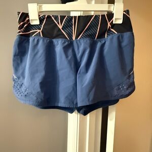 Champion Blue Athletic Shorts with Black and Pink Geometric Waistband